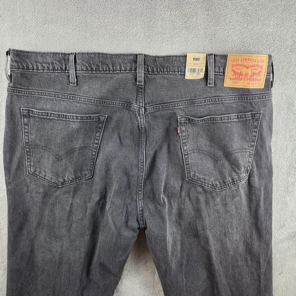 NWT Levi's Jeans Black 569 Loose Straight Baggy Y2K Stretch Men's 42x34 DIstress